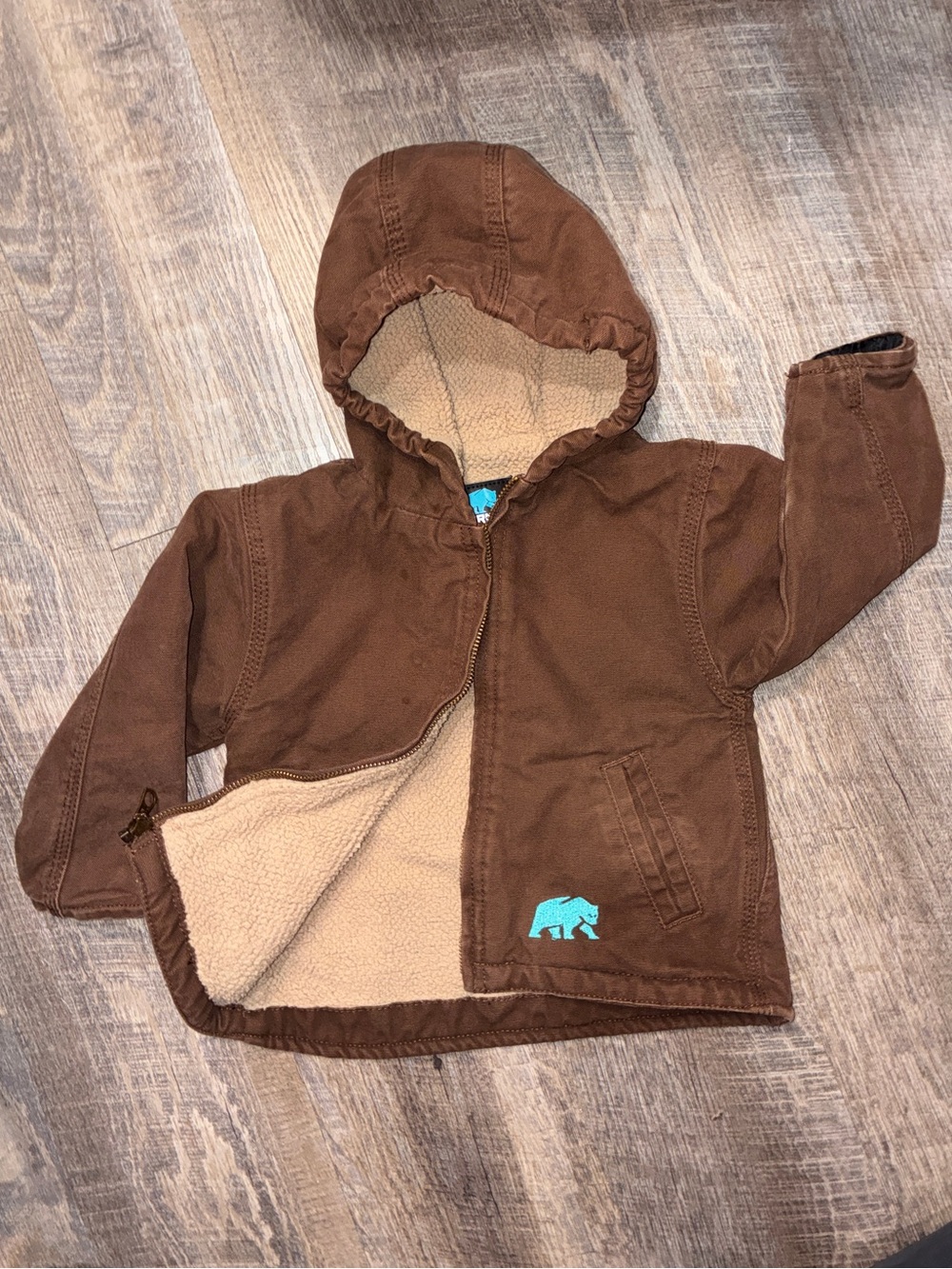 Berne Baby Brown Canvas Sherpa Fleece Lined Hooded Jacket - size 18 month